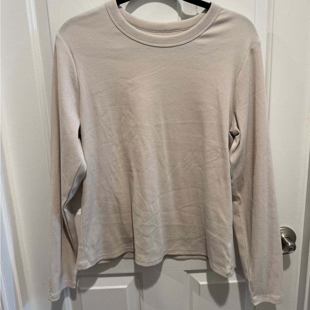 Old Navy Cream Ribbed Long Sleeve Snug Fit Top Size XL